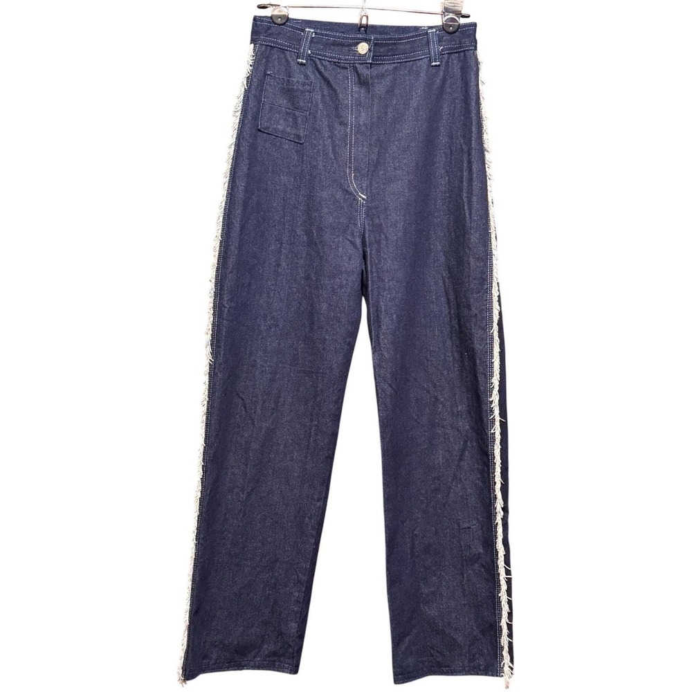 Vintage Straight Leg Denim Jeans Fringe Trim Dark Wash Style 61250 Size‎ S(2-4)